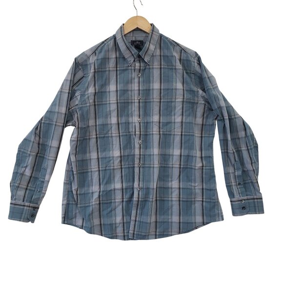 Dockers Mens Plaid Long Sleeve Button Up Shirt Size XL Blue Easy Care Casual - Picture 1 of 6